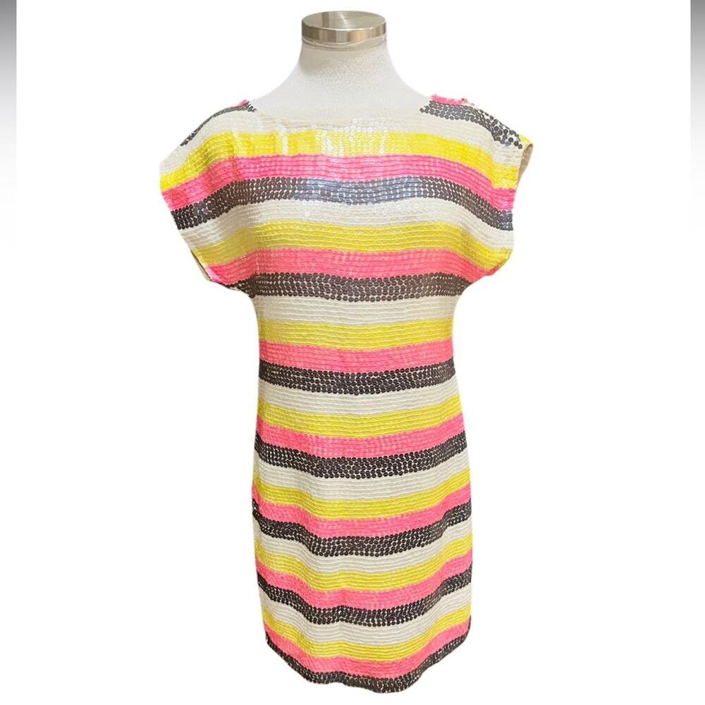 Trina Turk Breene Multicolored Sequin Shift Dress Short Sleeve Size 2 NWT